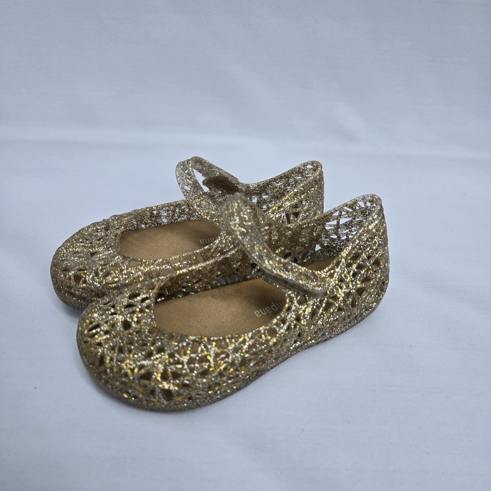 Mini Melissa Gold Glitter Kids Jelly Shoes Size 8